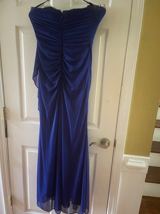 Xscape Royal Blue Beaded beaded neckline draped waist Maxi Gown SZ8 - Picture 4 of 10